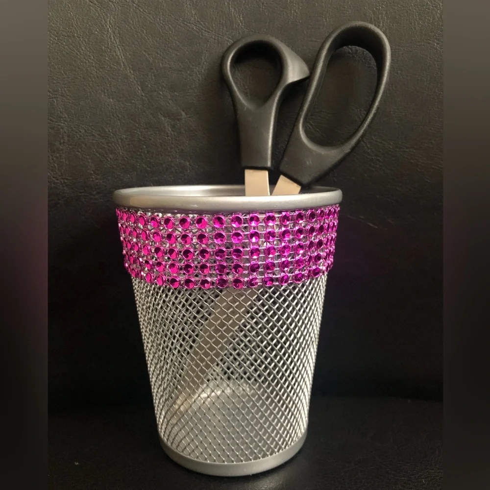 New! Custom silver and pink metal storage cup.